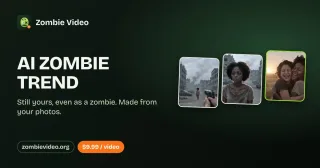 AI Zombie Trend generator graphic illustrating a zombie reunion scene