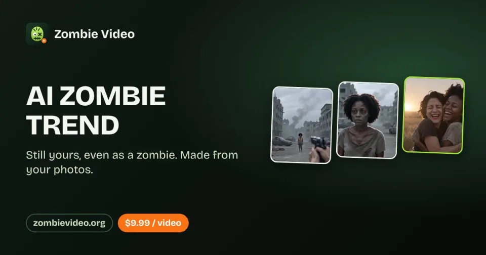 AI Zombie Trend generator graphic illustrating a zombie reunion scene